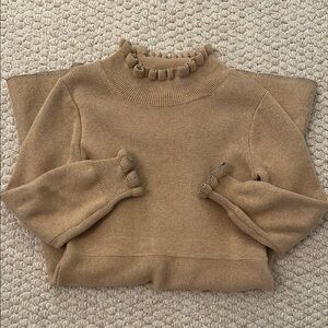 Girl’s Tan Sweater Dress with gold trim